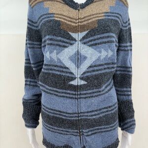 Vintage Woolrich blue, gray and brown Aztec print cardigan with zipper